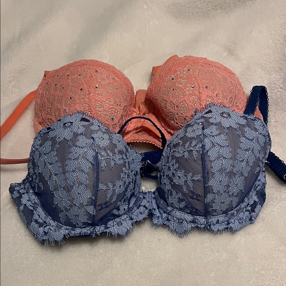 Victoria's Secret Pink and Blue Lace Bra Set